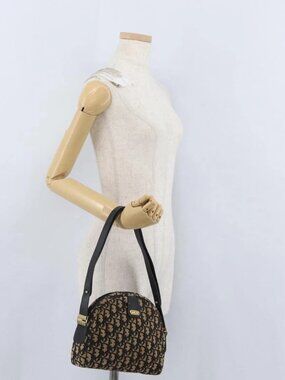 Christian Dior Trotter Canvas Shoulder Bag Navy Gold Auth 172485